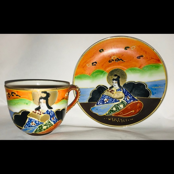 Goddess of Mercy,Gilded Hand Painted Cup & Sauser - Picture 2 of 10